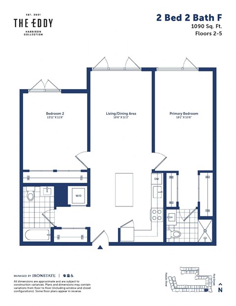 the floor plan of 2 bed 2 bath f